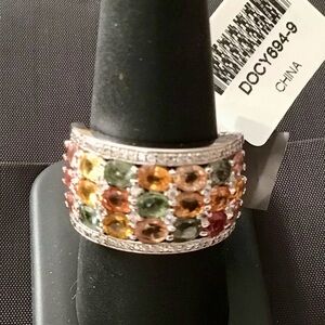 JTV Multicolor Sapphire & Diamond Sterling Silver Ring